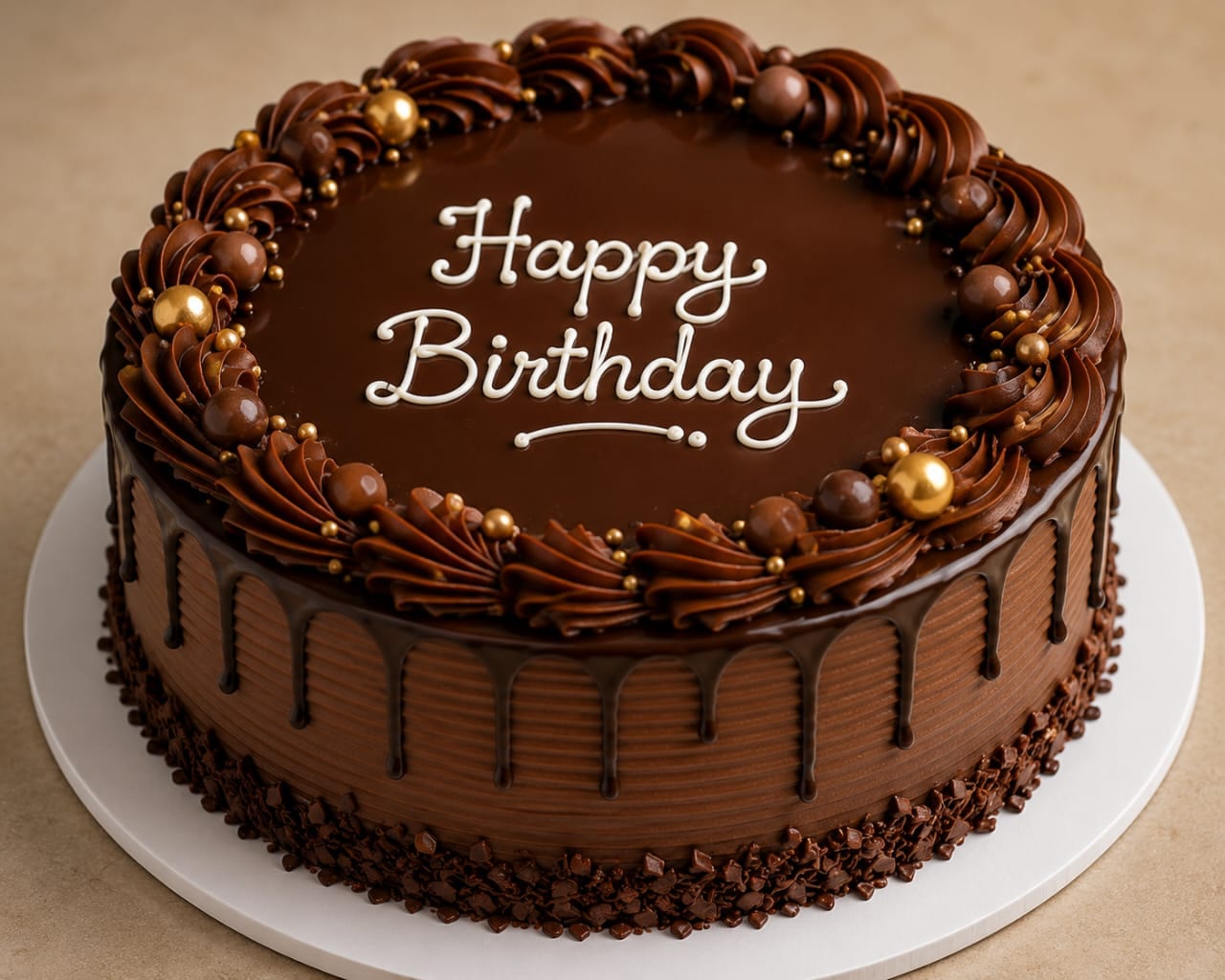 Golden Drip Chocolate Birthday Cake