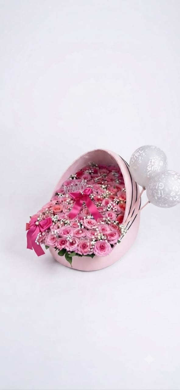 Baby Girl Bassinet Rose Arrangement
