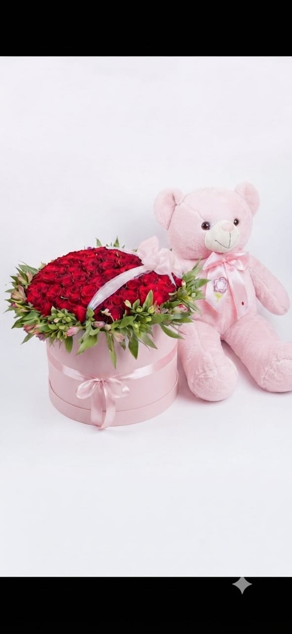 Baby Girl Rose Box & Teddy Bear Set