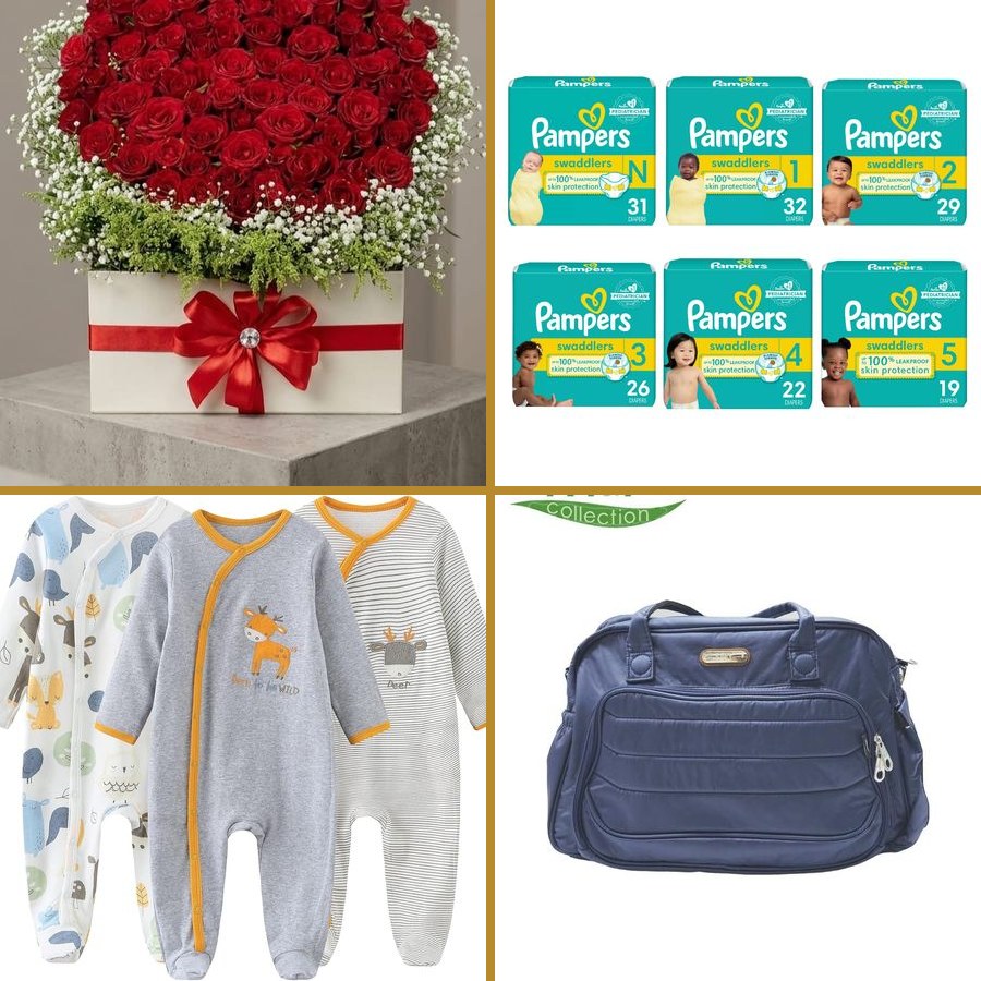 Aras Package - Flowers, Diapers, Romper & Diaper Bag