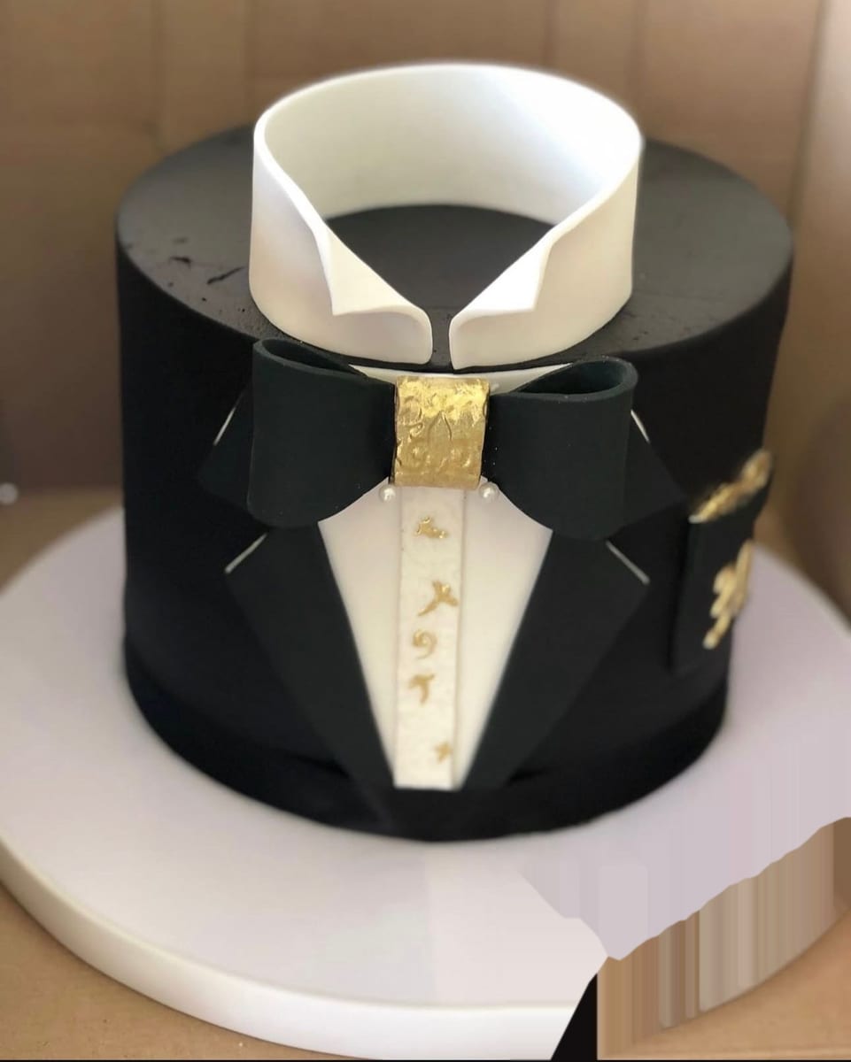 Elegant Tuxedo-Themed Celebration Cake