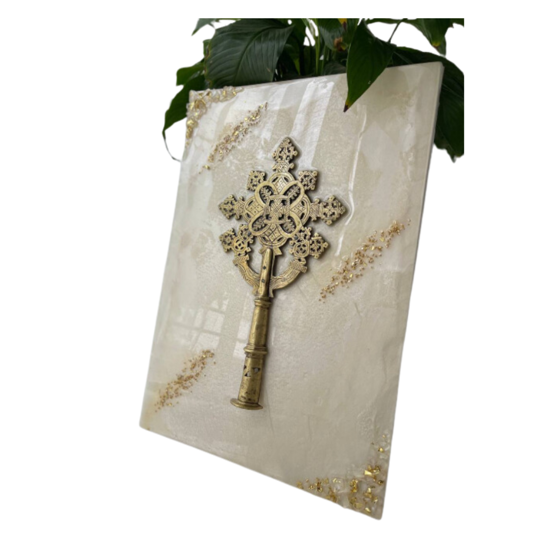 Ethiopian Cross Wall Art with Glossy Finish