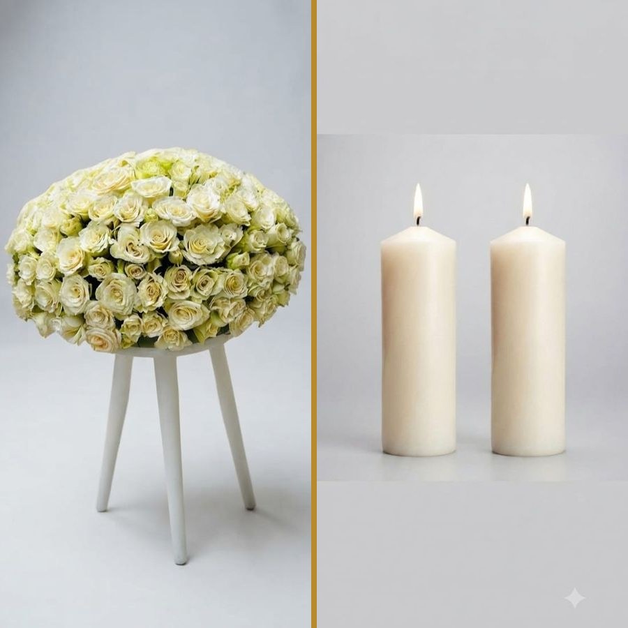 White Rose Dome & Candle Set