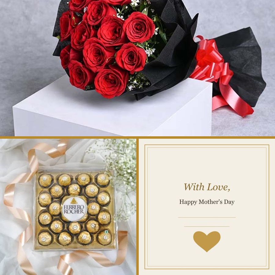 Mother's Day Rainbow Rose, Chocolates & Card Package